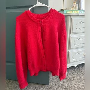 Daily Drills Bright Red Women's Button-Front Cardigan